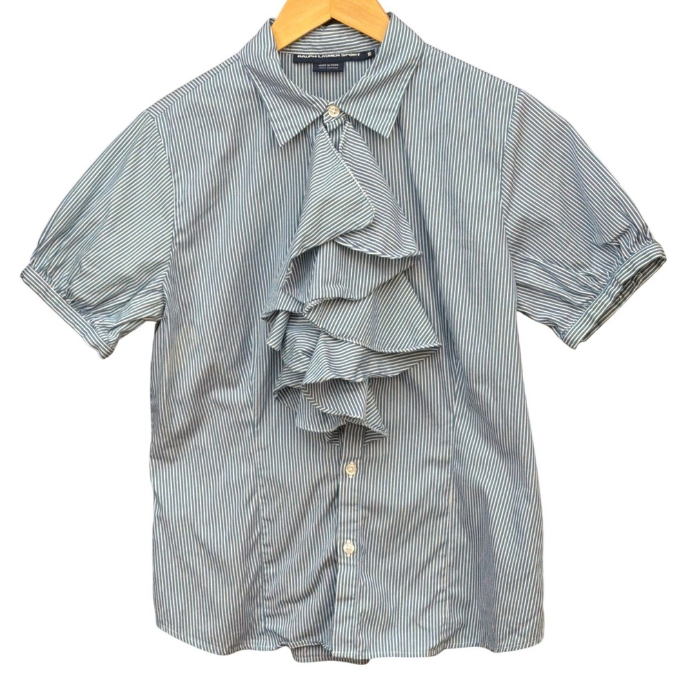 Vintage Ralph Lauren Sport Ruffle Blouse Preppy Coastal Academic Cottagecore
